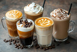 Set with different types of coffee drinks
