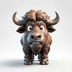 Poster - Bison goofy funny cute cartoon 3d figurine on plain white background