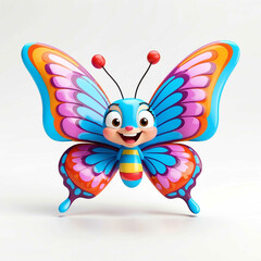 Poster - Butterfly goofy funny cute cartoon 3d figurine on plain white background