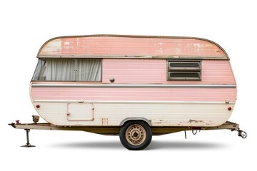 Wall Mural - Vintage caravan trailer architecture vehicle white background.