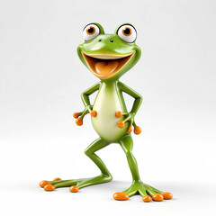 Frog goofy funny cute cartoon 3d figurine on plain white background