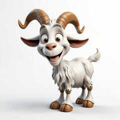 Wall Mural - Goat goofy funny cute cartoon 3d figurine on plain white background