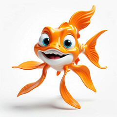 Wall Mural - Goldfish goofy funny cute cartoon 3d figurine on plain white background