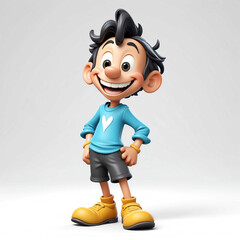 Poster - happy boy goofy funny cute cartoon 3d figurine on plain white background