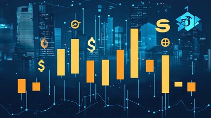 Wall Mural - Financial Growth and Cityscape with Currency Symbols