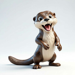 Poster - Otter goofy funny cute cartoon 3d figurine on plain white background