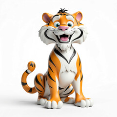 Wall Mural - Tiger goofy funny cute cartoon 3d figurine on plain white background