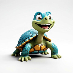 Wall Mural - Tortoise goofy funny cute cartoon 3d figurine on plain white background