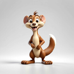 Wall Mural - Weasel goofy funny cute cartoon 3d figurine on plain white background