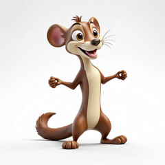 Wall Mural - Weasel goofy funny cute cartoon 3d figurine on plain white background