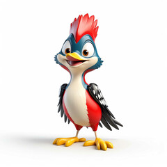 Canvas Print - Woodpecker goofy funny cute cartoon 3d figurine on plain white background