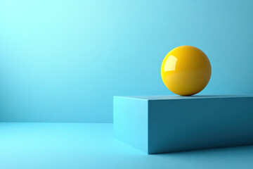 Wall Mural - minimalistic composition featuring a yellow sphere on a blue geometric platform. modern design conce