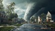 © pkproject - Powerful Tornado Ripping Through Suburban Neighborhood,Debris Swirling in the Air