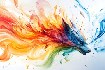 Wall Mural - Abstract Wolf in Fire and Water.