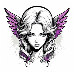 Poster - angel head graffiti street style logo on plain white background