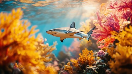 Sticker - Shark Swimming Through Vibrant Coral Reef