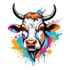 Poster - Cow head graffiti street style logo on plain white background