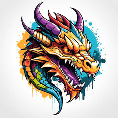 Wall Mural - Komodo Dragon head graffiti street style logo on plain white background