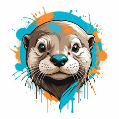 Poster - Otter head graffiti street style logo on plain white background