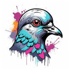 Wall Mural - Pigeon head graffiti street style logo on plain white background