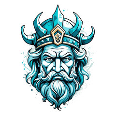 Wall Mural - poseidon head graffiti street style logo on plain white background