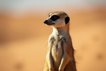 Curious Meerkat Standing in the Desert. Wild Life.