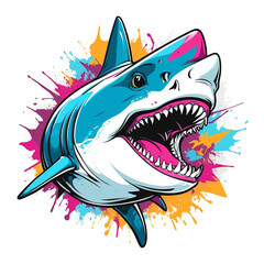 Canvas Print - Shark head graffiti street style logo on plain white background