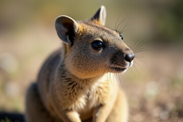 Close-up Portrait of a Curious Rock quokka. Wild Life.