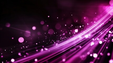 Leinwandbilder - Abstract background with vibrant purple light rays and scattered bokeh lights, illustrating a glowing digital data stream against a black backdrop. This dynamic scene represents modern digital technol
