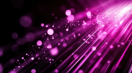 Leinwandbilder - Abstract background with vibrant purple light rays and scattered bokeh lights, illustrating a glowing digital data stream against a black backdrop. This dynamic scene represents modern digital technol
