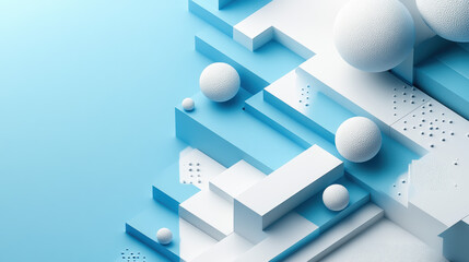 Wall Mural - abstract geometric shapes with light blue and white color scheme, featuring spheres and rugged textu