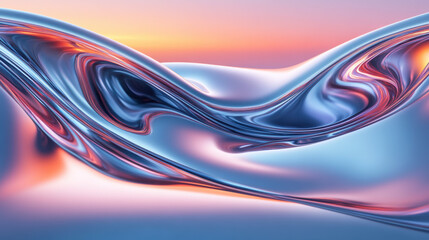 Wall Mural - abstract of smooth flowing metallic shapes with gradient lighting, creating a futuristic and modern 