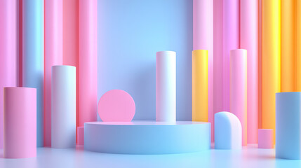 Wall Mural - vibrant abstract background featuring colorful cylindrical shapes and geometric forms in a modern, m