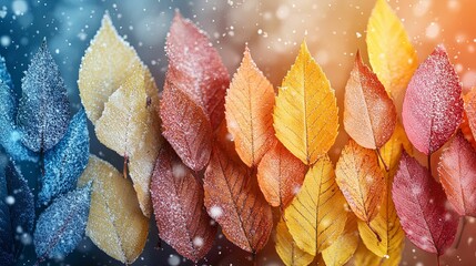 Wall Mural - Autumn Leaves Covered in Snow