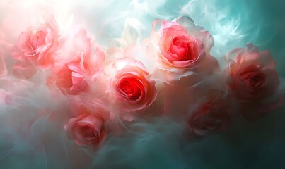 Wall Mural - Delicate Pink Roses in Soft Light and Haze