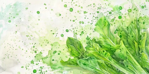 Wall Mural - Fresh Moringa Leaf and Seeds. Watercolor Botanical Illustration on White Background