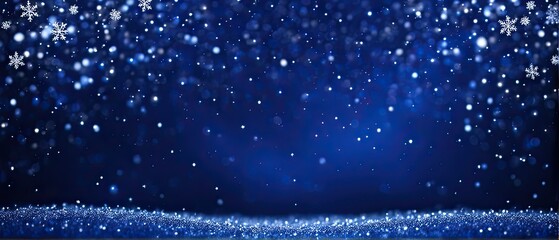 Canvas Print - Abstract blue glitter background with white snowflakes falling.