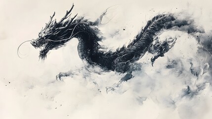 Black Ink Dragon Watercolor Art Print