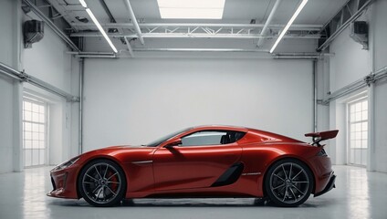 Red futuristic sports car on a white background.