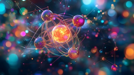 44. Creative rendering of a central atom in a nutrient-rich molecular network with vibrant effects