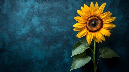 Sticker - Single Sunflower on Dark Blue Background