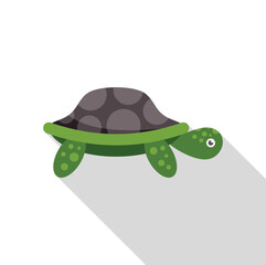 Sticker - Green turtle with a shell full of circles is walking in this flat design icon with a long shadow