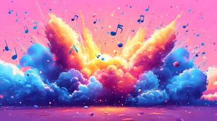 Wall Mural - abstract colorful explosion with music notes