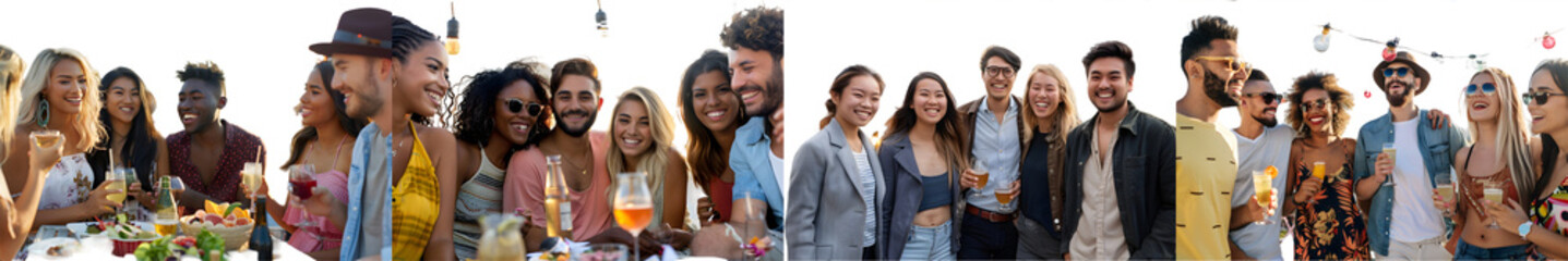 Diverse Group of Young Professionals Enjoying a Casual Rooftop Party isolated on white background. Generative AI.