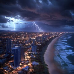 Sticker - Lightning Strikes Over Coastal City