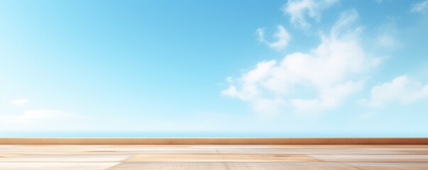 Sky Blue background with a wooden table, product display template. Sky Blue background with a wood floor. Sky Blue and white photo of an empty room