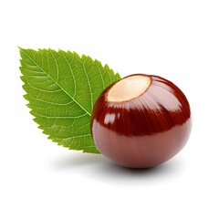 Wall Mural - Detailed Macro Shot of a Perfect Chestnut Fruit on White Background