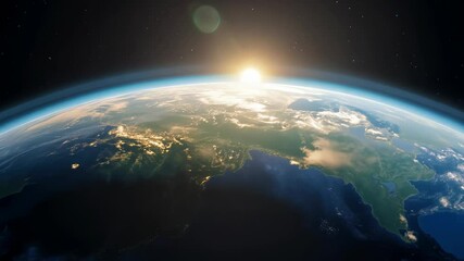 Wall Mural - a stunning view of earth from space reveals its curvature against a starry backdrop. sun's golden gl
