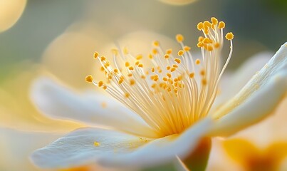 Wall Mural - Close-up of a White Flower with Yellow Stamens