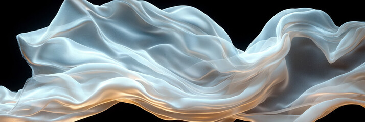 Sticker - Flowing white fabric against a black background creates an ethereal and abstract image.